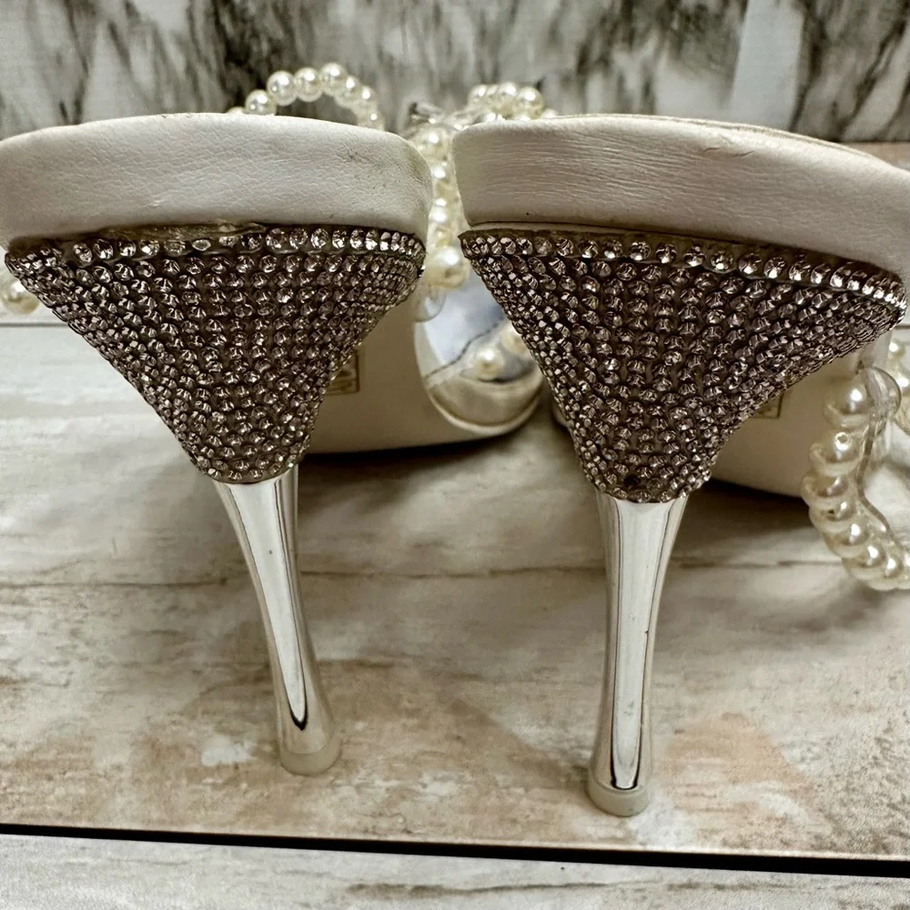 Public Desire White Pearl Stiletto Heels Shimmer Sparkly Wedding Cinderella - Picture 7 of 14